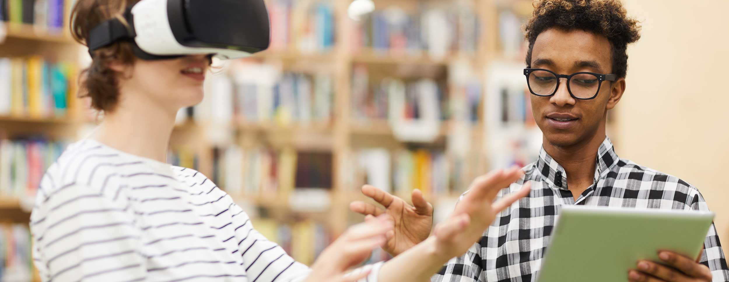 A tech demonstration using a virtual reality headset.